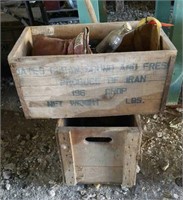 2 EARLY WOOD CRATES; ADVERT ON SIDES; CONTENTS