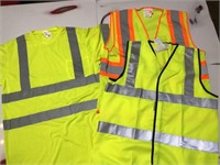 Lot of 3 Large Safety Vests and a T-Shirt -Class 2