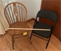WOODEN CHAIR AND BLACK FOLDING CHAIR