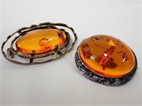 Vintage Amber & Silver Brooches