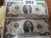 2 LAMINATED $2 BILLS