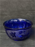 Blue glass bowl plant print
