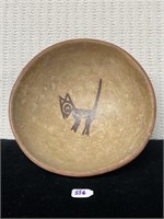 antique artifact stunning bowl with cat design