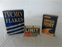 LOT OF 3 VINTAGE IVORY FLAKES & LINIT BOXES