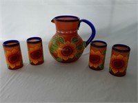 MEXICAN SUNFLOWER PITCHER / 4 GLASSES