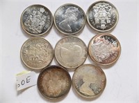 8  Canadian Silver 50 cent coins