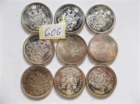 9  Silver  50 cent canadian coins