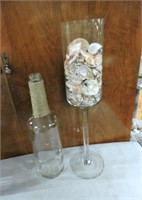 Pair Glass Centerpieces W/ Seashells