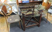 Bevel Glass Top Table w/ 2 Vintage Chairs