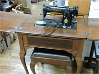 Singer Cabinet Sewing Machine W/ Stool & Contents