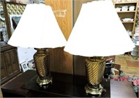 Pair Heavy Brass Lamps 31"T