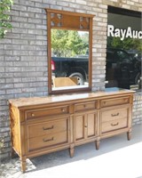 Long Wood Bedroom Chest of Drawers with Mirror