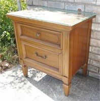 Wood Nightstand with Glass Top