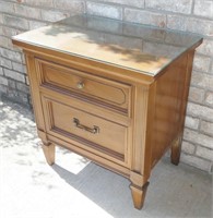 Wood Nightstand with Glass Top