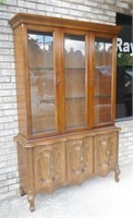 Wood China Cabinet with Light & Glass Shelves