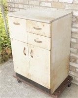 Vintage Metal Cabinet with Linoleum Top