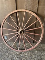 44” Wagon Wheel, red painted wood with iron