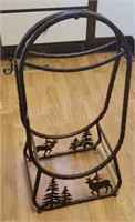 Wrought iron elk themed firewood stand, 14 x 28