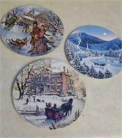 Three Christmas collector plates - skating on the