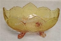 Vintage yellow and red glass fruit bowl, 6.5 x