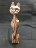 Tall Wooden Carved Kitty Cat / Rough Ears