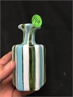 Cute Blue/Green Striped Glass Vase