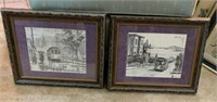 Two Framed Trolley Car Prints by Fong