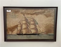 Early Framed Needlework "The Flying Cloud"