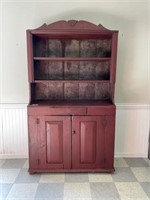 Early Canadian Painted Pine Stepback Cupboard