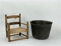 Primitive Youth Chair & Brass Bucket