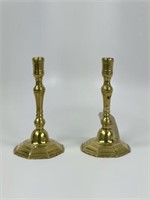 French Brass Candlesticks - 8 inches tall