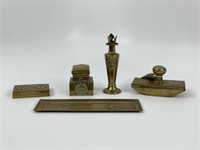 5 Piece Brass Desk Set - Early 20th Century