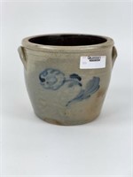 Stoneware Crock with Blue Floral Decoration