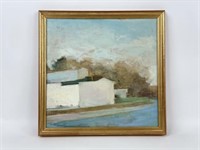 Finnerty Oil on Masonite Painting of Building