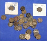 41 Indian Head Cents, Some with Wear