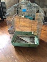 Metal Bird Cage With Wood Perches & Feeder