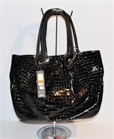 GRACE BLACK EMBOSSED FAUX LEATHER TOTE