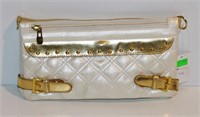 HI JEAN GOLD AND IVORY FAUX LEATHER CLUTCH