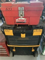 JG- STANLEY TOOL BOX ON WHEELS AND RED TOOL BX