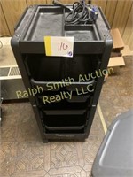 Black roll cart with trays