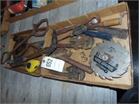 2 FLATS CETALINE TORCH, SAW BLADES, PIPE WRENCHES