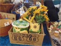 BOX OF SUNFLOWER DECORATIONS & BOX WITH BENOCKLERS