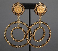 Chanel Double Hoop Lambskin Earrings, 1993