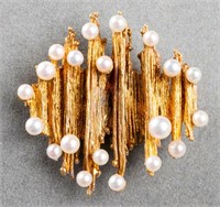 Vintage 18K Yellow Gold & Pearl Brooch / Pendant