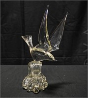 LARGE SIGNED 17" BIRD ART GLASS SCULPTURE STATUE
