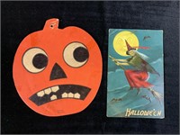 Die Cut Halloween Pumpkin & Witch Postcard