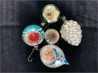 Vintage Glass Christmas Ornaments - 5 Total