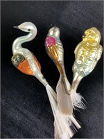 Vintage Glass Christmas Birds - 3 Total