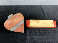 Vintage Thorens Harmonica & Wooden Top