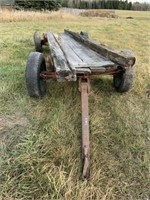 Red 4 wheel farm wagon c/w wood boards